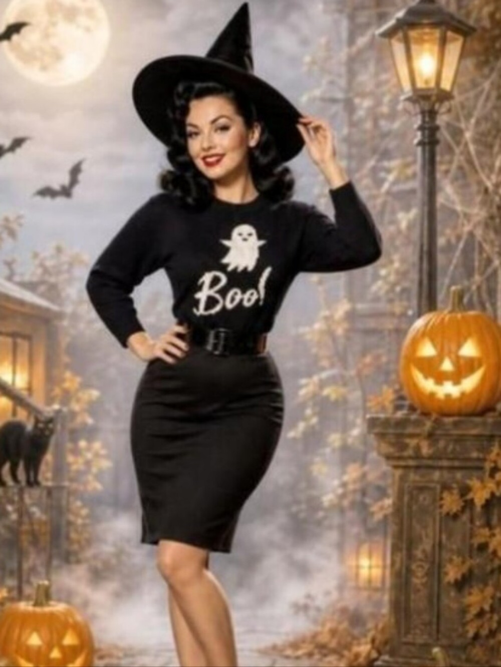 Black 'Boo!' Ghost Sweater - Halloween Top